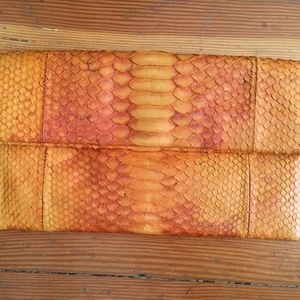 Genuine Orange Snakeskin Envelope Clutch Purse